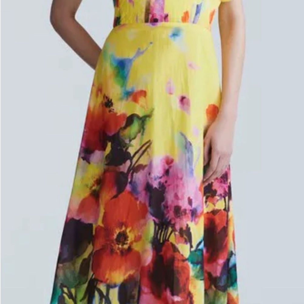 LELA ROSE Isabel Watercolor Floral Cotton Voile Dress